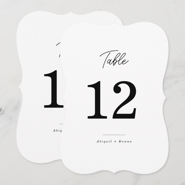 Número de mesa de boda con letra script minimalist (Anverso / Reverso)