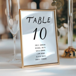 Número de mesa de boda con letra script minimalist