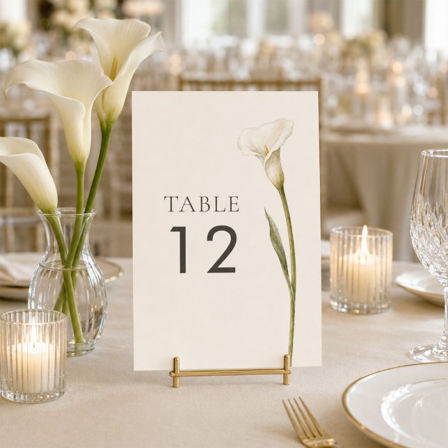 Número de mesa de boda con lirio de cala blanco mo (Modern White Calla Lily Wedding Table Number)