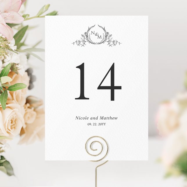 Número de Mesa de Boda con Monograma en Blanco y N (Subido por el creador)