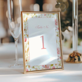 Número de mesa de boda con patrón floral vintage
