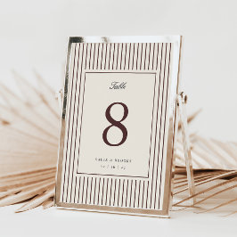 Número de mesa de boda con raya de Burdeos 5x7