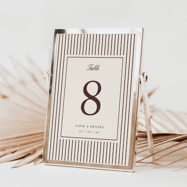 Número de mesa de boda con raya de Burdeos 5x7 (Subido por el creador)