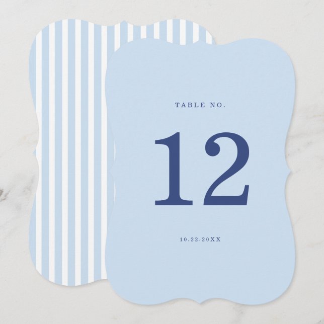 Número de mesa de boda con raya de cabaña azul cor (Anverso / Reverso)