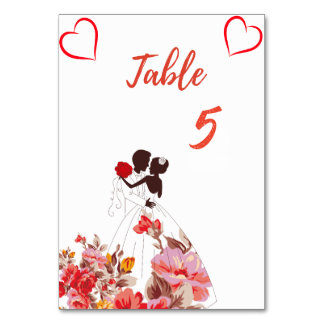 Número de mesa de boda con silueta floral