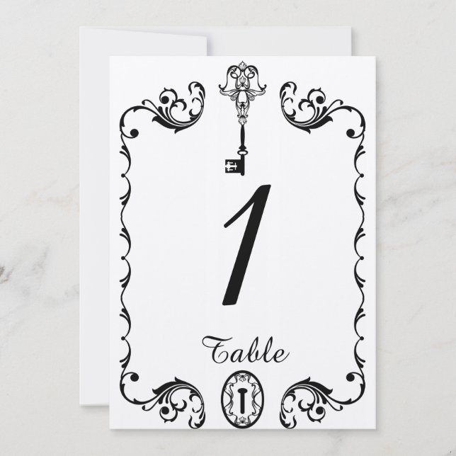 Número de Mesa de Boda con Tecla en Blanco y Negro (Anverso)