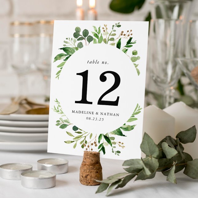 Número de mesa de boda con vegetación en acuarela (Subido por el creador)