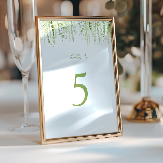 Número de mesa de boda con vegetación en cascada (Subido por el creador)