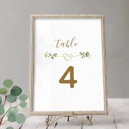 Número de mesa de boda con vegetación neutral eleg