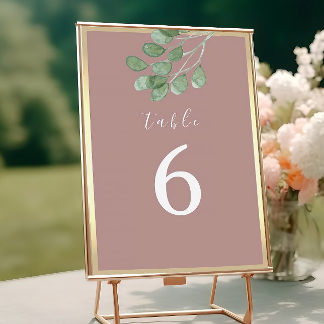 Número de mesa de boda con vegetación rosa polvori (Subido por el creador)