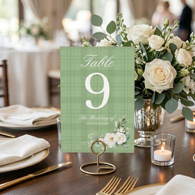 Número de Mesa de Boda con Verdor y Rosa Blanca (Subido por el creador)