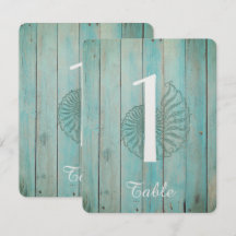 Número de Mesa de Boda Concha Azul Sobre Madera