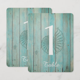 Número de Mesa de Boda Concha Azul Sobre Madera