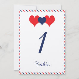 Número de Mesa de Boda Corazones Americanos