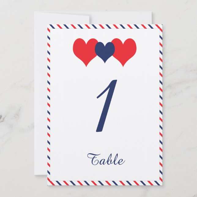 Número de Mesa de Boda Corazones Americanos (Anverso)