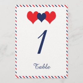 Número de Mesa de Boda Corazones Americanos