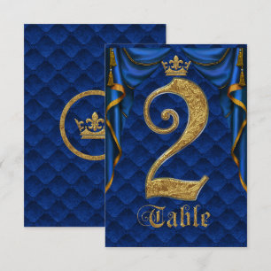 Número de Mesa de Boda Corona de Oro Azul Real 2