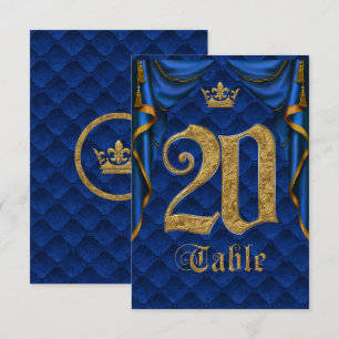 Número de mesa de boda Corona de Oro Azul Real 20