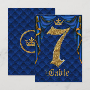 Número de mesa de boda Corona de Oro Azul Real 7