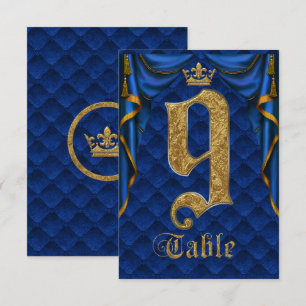 Número de mesa de boda Corona de Oro Azul Real 9