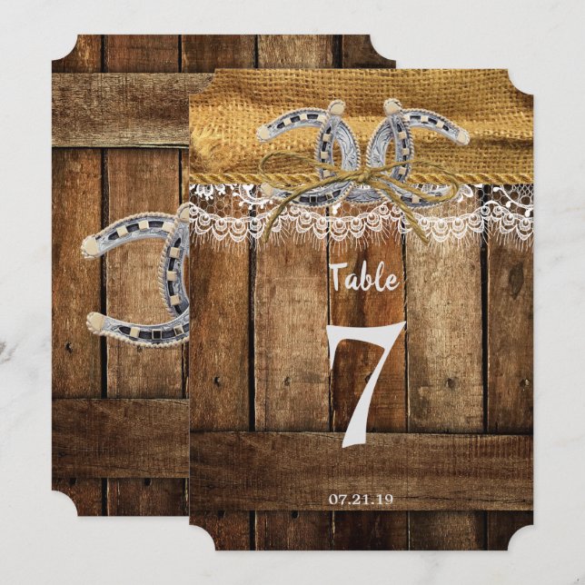 Número de mesa de boda country occidental rústico (Anverso / Reverso)