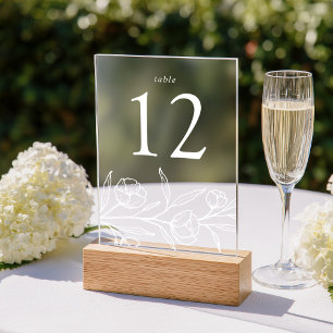 Número de Mesa de Boda de Acrílico con Floral Blan