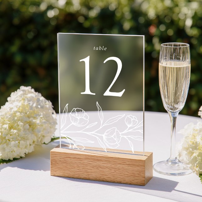 Número de Mesa de Boda de Acrílico con Floral Blan (Subido por el creador)