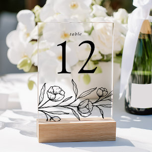 Número de Mesa de Boda de Acrílico con Floral Negr