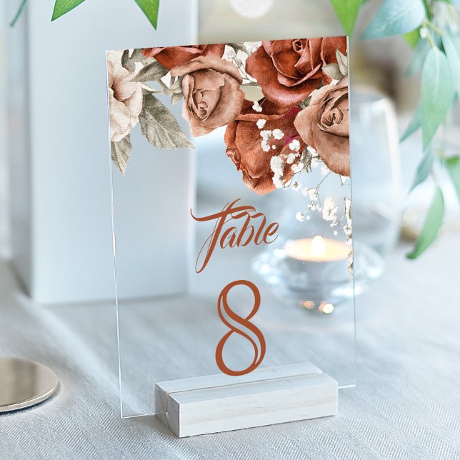 Número de mesa de boda de acrílico floral de terra (Subido por el creador)