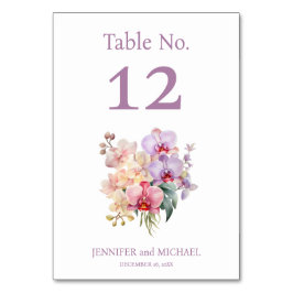 Número de mesa de boda de acuarela de orquídeas pa