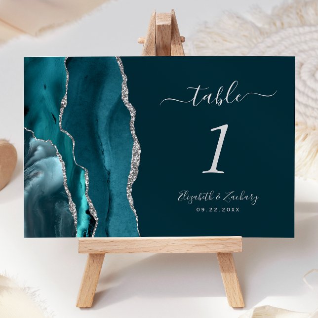 Número de mesa de boda de ágata azul turquesa plat (Subido por el creador)