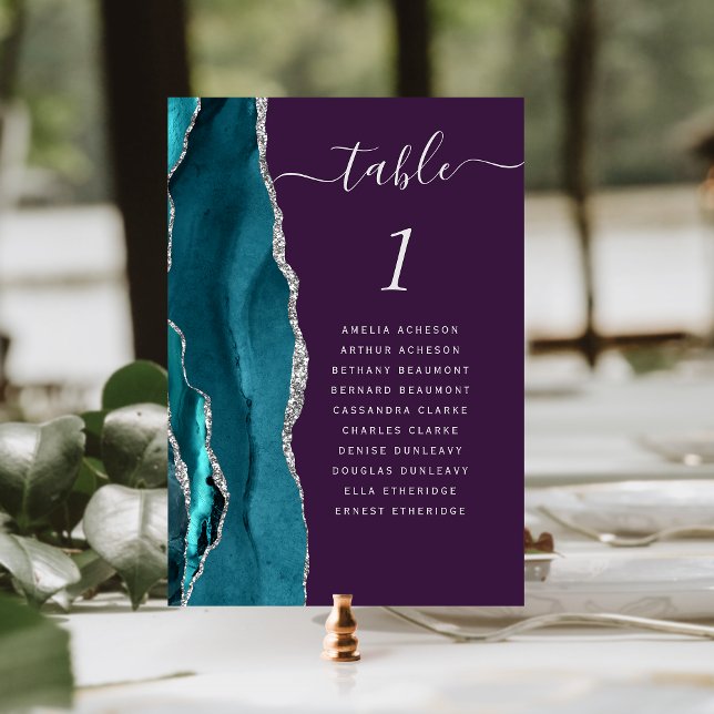 Número de mesa de boda de ágata plateada azul turq (Subido por el creador)