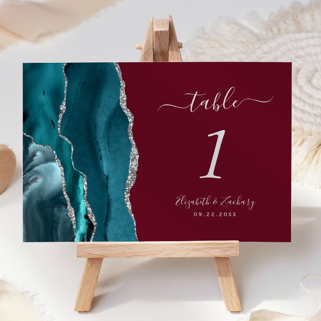 Número de mesa de boda de ágata plateada turquesa  (Subido por el creador)