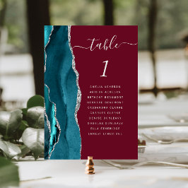 Número de mesa de boda de ágata plateada turquesa