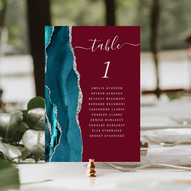 Número de mesa de boda de ágata plateada turquesa  (Subido por el creador)