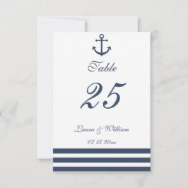 Número de mesa de boda de Ancla Náutica y rayas