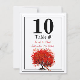 Número de mesa de boda de árbol de hoja de corazón