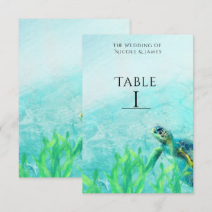 Número de mesa de boda de arte de playa de tortuga
