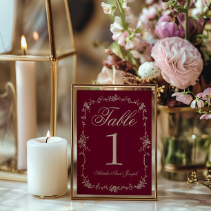 Número de mesa de boda de beige burdeos floral ele