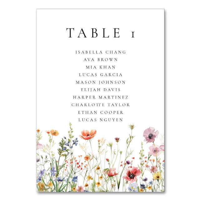 Número de mesa de boda de boho flores silvestres (Anverso)
