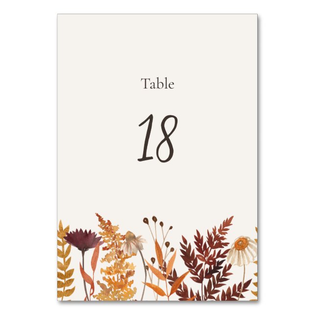 Número de mesa de boda de borde inferior de prado  (Anverso)