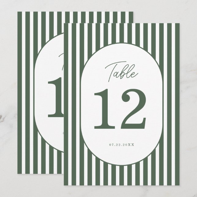 Número de mesa de boda de cabana a rayas verdes pr (Anverso / Reverso)
