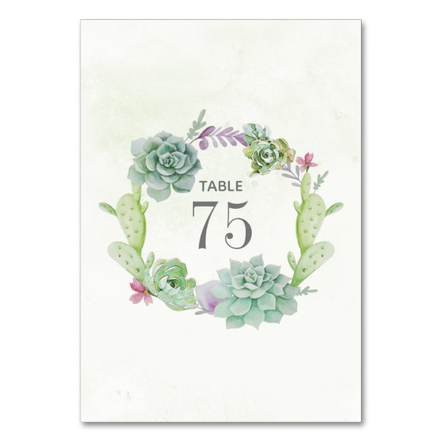 Número de mesa de boda de cactus suculentos acuare (Anverso)
