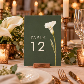 Número de mesa de boda de cala en verde oliva
