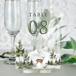 Número de mesa de boda de ciervo de bosque de mont
