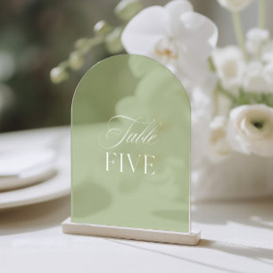 Número de mesa de boda de color verde salvia acríl