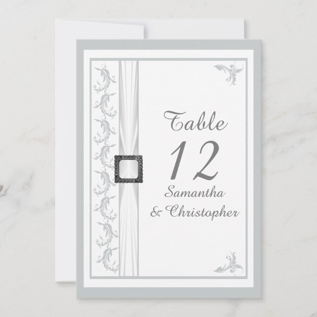 Número de mesa de boda de damasco gris y blanco li (Anverso)