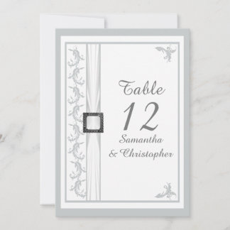 Número de mesa de boda de damasco gris y blanco li