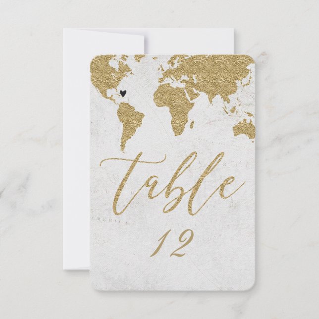 Número de mesa de boda de destino de mapa mundial  (Anverso)