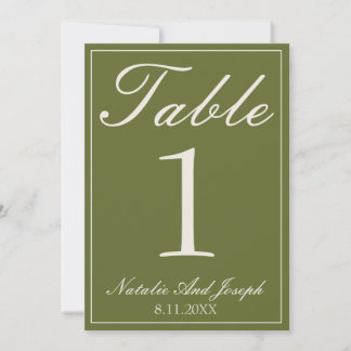 Número de mesa de boda de dinero verde oliva de ch
